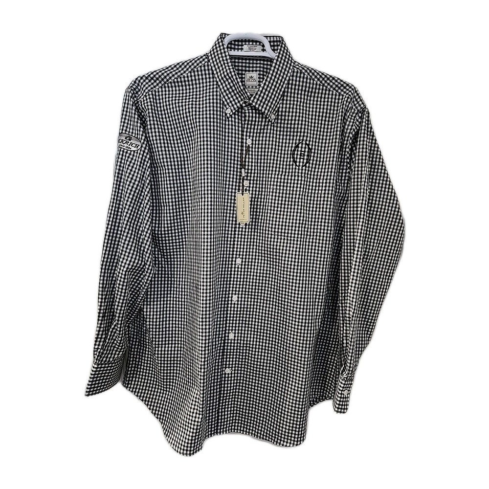 Peter Millar Nanoluxe‎ Cotton L/S Button Up NWT Black/white  Check Eckrich Logo
